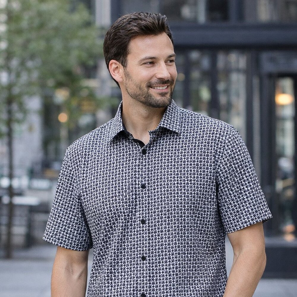 American Breed Mens Stylish Black and White Geometric Shirt